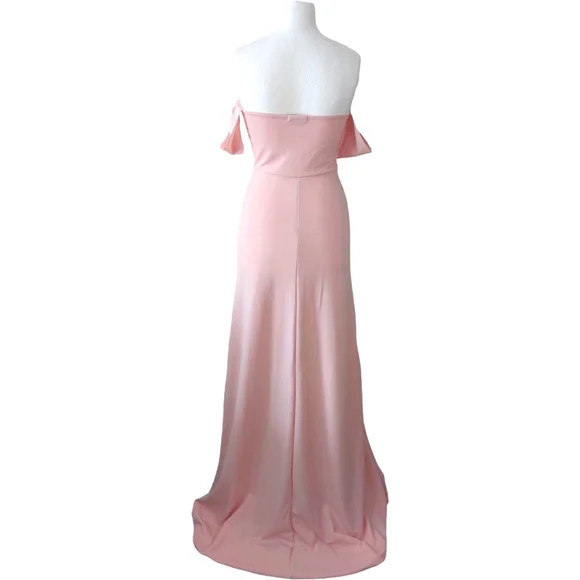 PrettyLittleThing Pink High Split Leg Gown Maxi Bardot Dress Wedding Event Sz 10 - Picture 5 of 8